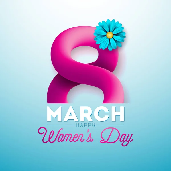 행복 한 여자 날 인사말 카드 디자인입니다. 국제 3 월 8 일 휴가 분홍색 바탕에 빛나는 3d 8과 그림. 벡터 템플릿.. — 스톡 벡터