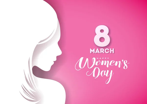 Ευτυχισμένη ημέρα Womens ευχετήρια κάρτα σχεδίαση με σέξι νεαρή γυναίκα σιλουέτα. Διεθνή γυναικεία διακοπών εικονογράφηση με τυπογραφίας επιστολή σε ροζ φόντο. Διάνυσμα Διεθνές 8 Μαρτίου — Διανυσματικό Αρχείο