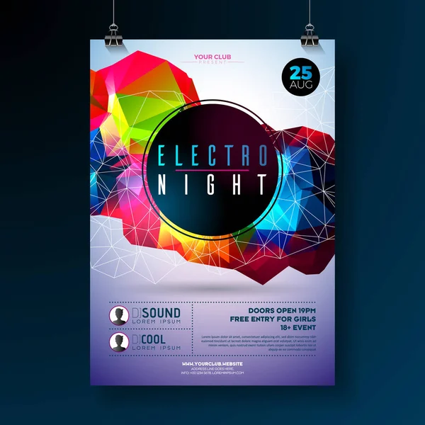 Nachttanz-Party-Plakatdesign mit abstrakten modernen geometrischen Formen auf glänzendem Hintergrund. Discovorlage im Elektro-Stil für abstrakte Musik-Event-Flyer oder Werbebanner. — Stockvektor