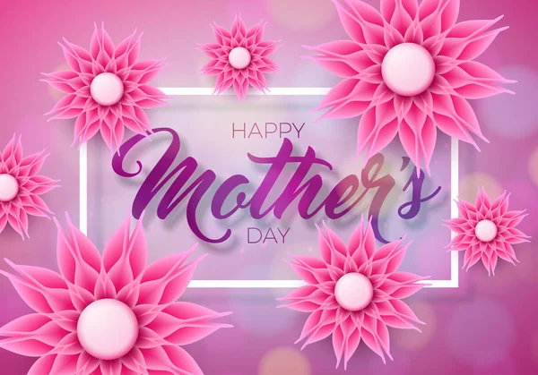 Happy Mothers Day Biglietto d'auguri con fiore su sfondo rosa. Festeggiamenti vettoriali Modello illustrativo con disegno tipografico per banner, volantino, invito, brochure, poster. — Vettoriale Stock