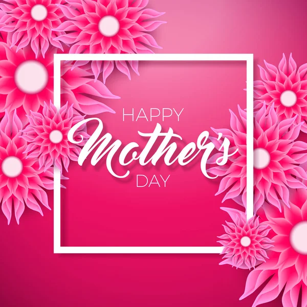 Поздравительная открытка на день матери с цветком на розовом фоне. Векторное празднование Шаблон иллюстрации с типографическим дизайном для баннера, флаера, приглашения, брошюры, плаката. — стоковый вектор