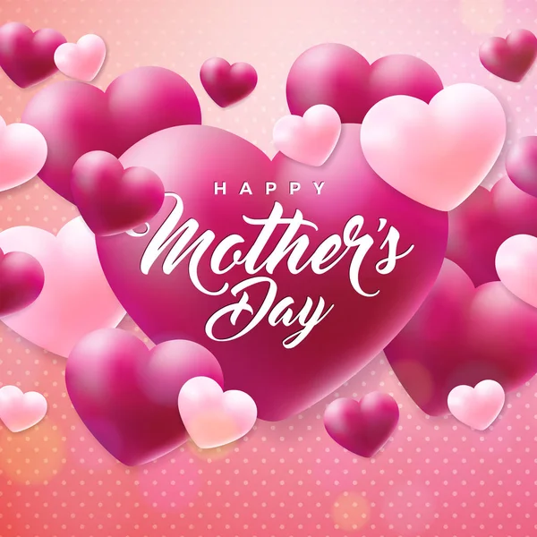 Happy Mothers Day Greeting card with hearth on pink background. Vector Celebration Illustration template with typographic design for banner, flyer, invitation, brochure, poster. — Stock Vector