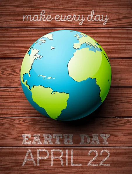 Illustration du Jour de la Terre avec planète et lettrage. Carte du monde arrière-plan le 22 avril concept d'environnement. Conception vectorielle pour bannière, affiche ou carte de vœux. — Image vectorielle