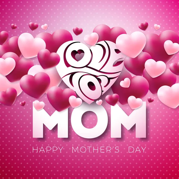 Happy Mothers Day Biglietto di auguri con cuore ed elementi tipografici Love You Mom su sfondo rosso. Festeggiamenti vettoriali Modello illustrativo per banner, volantino, invito, brochure, poster . — Vettoriale Stock