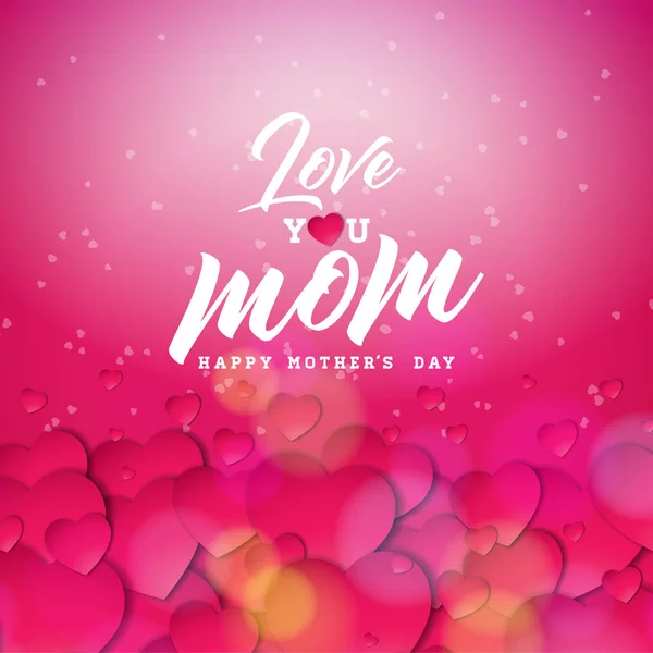 Happy Mothers Day Biglietto di auguri con cuore ed elementi tipografici Love You Mom su sfondo rosso. Festeggiamenti vettoriali Modello illustrativo per banner, volantino, invito, brochure, poster . — Vettoriale Stock