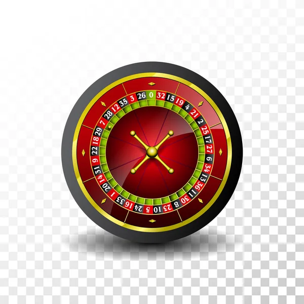 Casino Ilustración con ruleta sobre fondo transparente. Diseño de juego vectorial para invitación o banner promocional. — Vector de stock