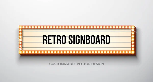 Vector retro signboard or lightbox illustration with customizable design on clean background. Light banner or vintage bright billboard for advertising or your project. Show, night events, cinema or — Stock Vector