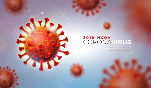 Covid-19. Coronavirus Outbreak Design with Virus Cell in Microscopic View on Shiny Light Background. Vector 2019-ncov Illustration Template on Dangerous SARS Epidemic Theme for Promotional Banner. — Stock Vector