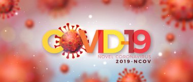 Covid-19. Coronavirus Salgını Tasarımı ve Virüs Hücresi Parlak Işık Arkaplanındaki Mikroskobik Görünüm. Vektör 2019-ncov Corona Virüs Tanıtım Sancağı için Tehlikeli SARS Salgın Teması.