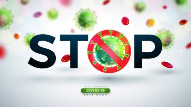 Covid-19. Coronavirus Salgını Tasarımı Düşen Virüs ve Kan Hücresi Işık Arkaplanda Mikroskobik Görüş 'te. Vektör 2019-ncov Corona Virüs Sancak İçin Tehlikeli SARS Salgın Teması.
