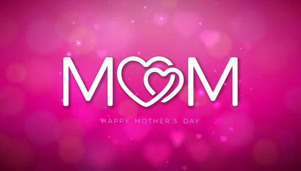 Happy Mothers Day Grußkarten-Design mit fallenden Herzen und Typografie-Buchstaben auf glänzend rosa Hintergrund. Vector Celebration Illustrationsvorlage für Banner, Flyer, Einladung, Broschüre, Plakat — Stockvektor