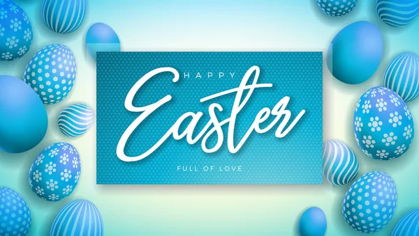 Happy Easter Illustration with Colorful Painted Egg on Light Blue Background. International Holiday Celebration Vector Design Template for Greeting Card, Party Invitation or Promo Banner.