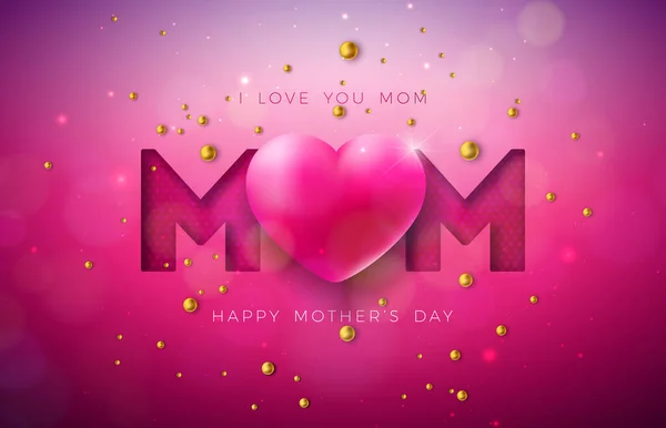 Ich liebe dich, Mom. Happy Mothers Day Grußkarte Design mit Herz und Perle auf rotem Hintergrund. Vektorfeier Illustrationsvorlage für Banner, Flyer, Einladung, Broschüre, Plakat. — Stockvektor