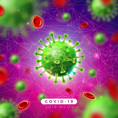 Covid-19. Mikroskobik Bakış Alanında Virüs ve Kan Hücresi ile Coronavirüs Salgını Tasarımı. Vektör 2019-ncov Corona Virüs Sancak İçin Tehlikeli SARS Salgın Teması.