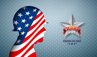 ABD Vektör İllüstrasyonunun Anma Günü. Amerikan Ulusal Kutlama Tasarımı Vatansever Asker Siluetinde Bayrak Tasarımı Işık Yıldızı Şablonu Arkaplanı, Bayram Kartı veya Tatil Posteri