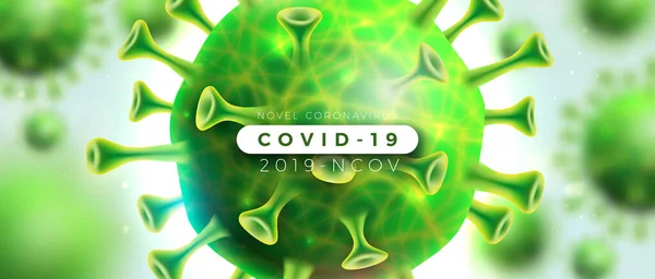 Covid-19. Coronavirus Uitbraak Ontwerp met Virus en Bloedcel in Microscopische Uitzicht op Licht Achtergrond. Vector 2019-ncov Corona Virus Illustratie op Gevaarlijke SARS Epidemisch Thema voor Banner. — Stockvector