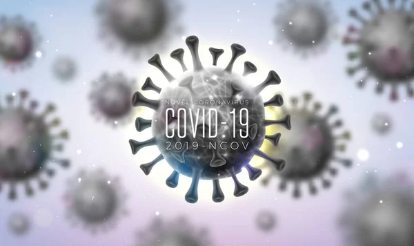Covid-19. Coronavirus Uitbraak Ontwerp met Viruscel in Microscopische Uitzicht op Licht Achtergrond. Vector 2019-ncov Corona Virus Illustratie op Gevaarlijke SARS Epidemisch Thema voor Banner. — Stockvector
