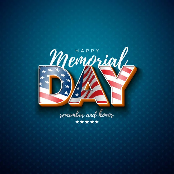 Memorial Day of the USA Vector Design Template with American Flag in 3d Letter on Light Star Pattern Background (em inglês). Ilustração nacional de celebração patriótica para banner, cartão de saudação ou cartaz de férias —  Vetores de Stock