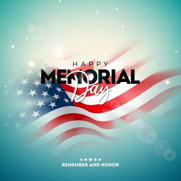 Memorial Day of the USA Vector Design Template with Blured American Flag on Light Background. Ilustração nacional de celebração patriótica para banner, cartão de saudação, convite ou cartaz de férias . — Vetor de Stock