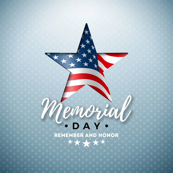Memorial Day of the USA Vector Design Template with American Flag in Cutting Star Symbol on Light Background (em inglês). Ilustração nacional de celebração patriótica para banner, cartão de saudação ou cartaz de férias . —  Vetores de Stock