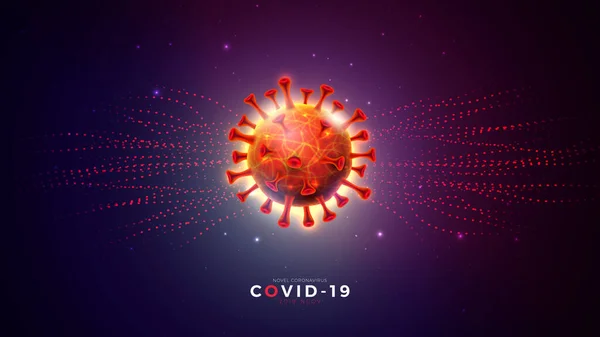 Covid-19. Coronavirus Uitbraak Ontwerp met Viruscel op Abstracte Donkere Achtergrond. Vector 2019-ncov Corona Virus Illustratie op Gevaarlijke SARS Epidemisch Thema voor Banner. — Stockvector