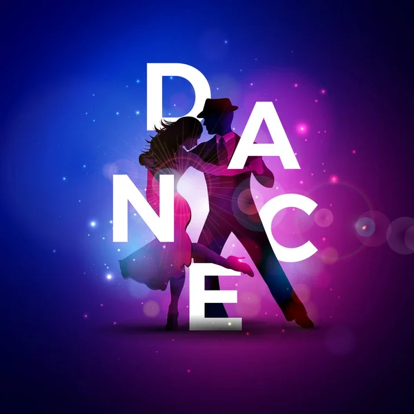 Ilustração de dança com Tango Dancing Couple e carta branca sobre fundo colorido. Modelo de Design de Vetor para Banner, Flyer, Convite, Brochura, Cartão de Cartaz ou Saudação. Dia Internacional da Dança . — Vetor de Stock