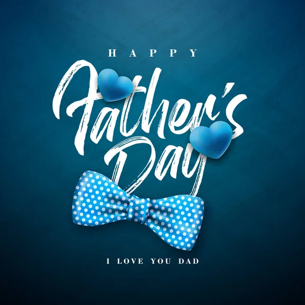 Happy Fathers Day gratulationskort Design med prickad båge slips och typografi brev på blå kalkbräda bakgrund. Vektor Firande Illustration för pappa. Mall för Banner, Flyer eller Poster. — Stock vektor