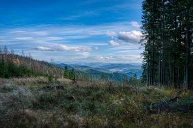 Dağlarda çayırlarda, ormanlarda sonbahar renklerinde, güzel gökyüzünde
