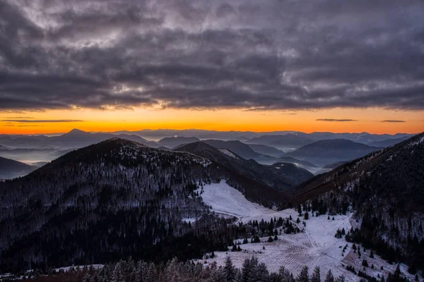 sunrise in winter in mountains with beautiful sky, Slovakia Velky Rozsutec