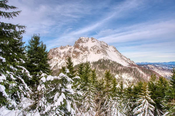 Зимний пейзаж с вершиной Вельки Криван в национальном парке Мала Фатра, Словакия — стоковое фото