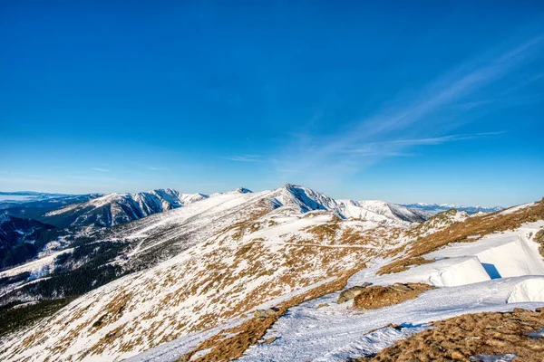 Вид Хребет Низких Татр Самыми Высокими Горами Восходе Солнца Зимой — стоковое фото