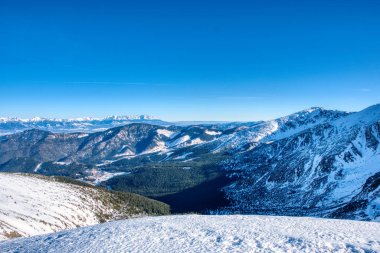 Yüksek Tatras ve Slovakya Tatralarının arka planında açık bir günde karlı dağlar