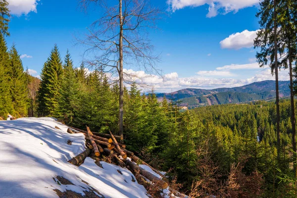 Красивые Весенние Горы Небольшим Снегом Красивым Небом Солнечным Днем Чешский — стоковое фото