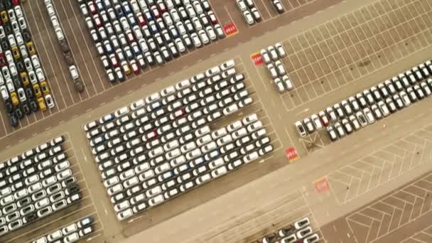 Aerial View Big Parking Lot New Cars Car Factory Slovakia — стокове відео