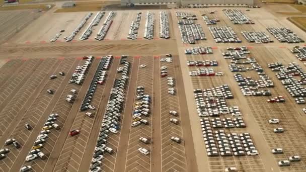Aerial View Big Parking Lot New Cars Car Factory Slovakia — Αρχείο Βίντεο