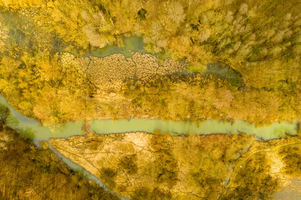 Flygfoto Över Floden Med Träsk Slutet Vintern — Stockfoto