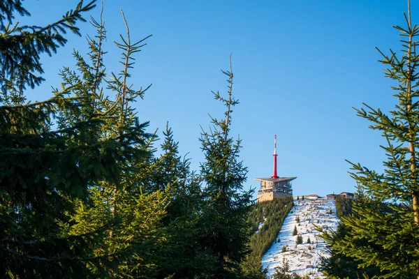 Nadajnik Górze Lyse Wczesnym Rankiem Beskidach Czeski Beskidy Lysa Hora — Zdjęcie stockowe