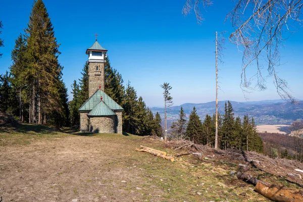 Смотровая Башня Вершине Горы Козубов Видом Яблунков Чешская Бескиды — стоковое фото