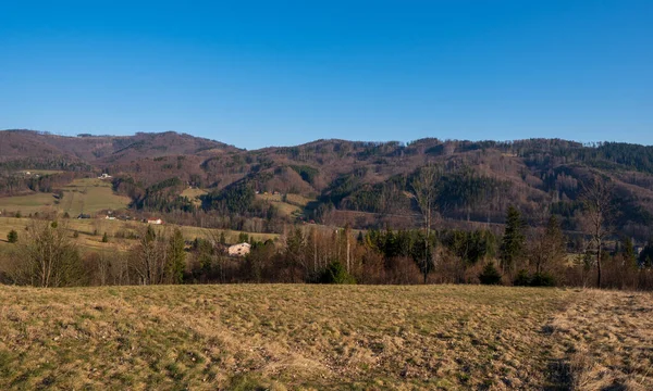 Kilátás Alsó Lomna Völgyére Kora Tavasszal Cseh Dolni Lomna — Stock Fotó