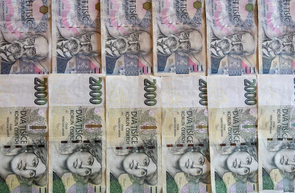 Uang Kertas Ceko 2000 Dan 5000 Czk Dilipat Berdampingan — Stok Foto