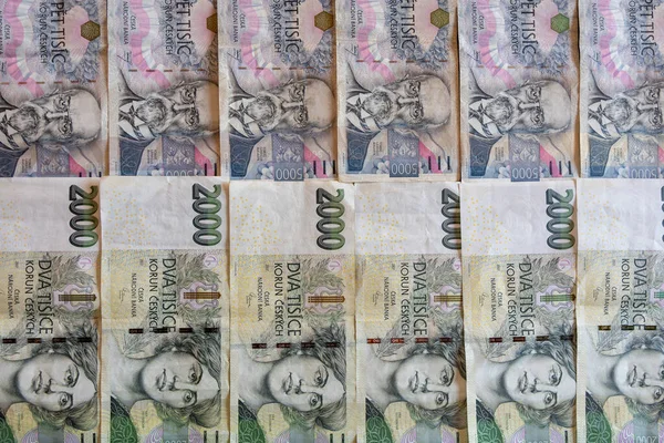 Çek Banknotu 2000 5000 Czk Yan Yana Katlandı — Stok fotoğraf