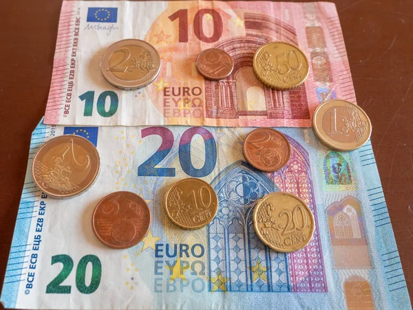 Avrupa Para Birimi Euro Nun Banknotları Paraları Eur — Stok fotoğraf