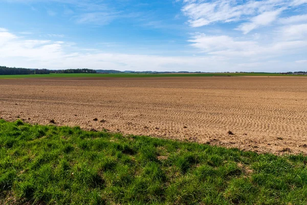 Campo Agrícola Paisaje Granja Suelo Marrón Tierra Cultivable Campo Siembra —  Fotos de Stock