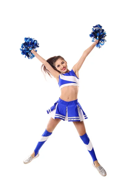 Ung cheerleader på vit bakgrund. — Stockfoto