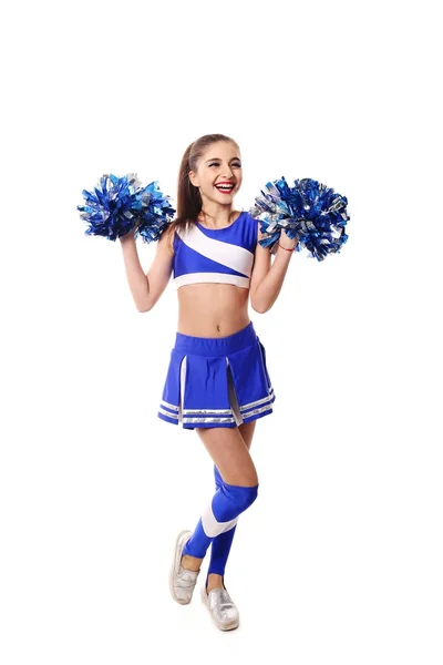 Young cheerleader on white background. — Stock Photo, Image