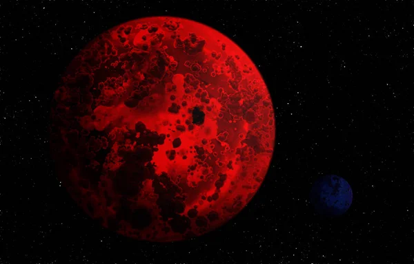 two planets red and blue on a background of space