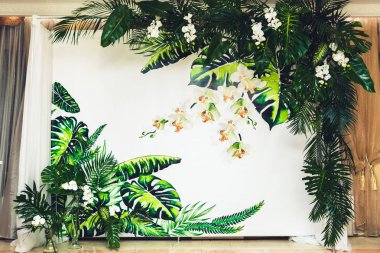 Tropikal afiş, bir restoranda bir ziyafette photozone