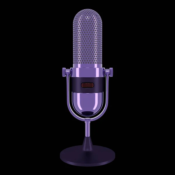 Vintage microfoon van paarse kleur geïsoleerd op zwarte achtergrond. 3D-rendering. — Stockfoto