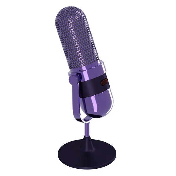 Vintage microfoon van paarse kleur geïsoleerd op een witte achtergrond. 3D-rendering. — Stockfoto