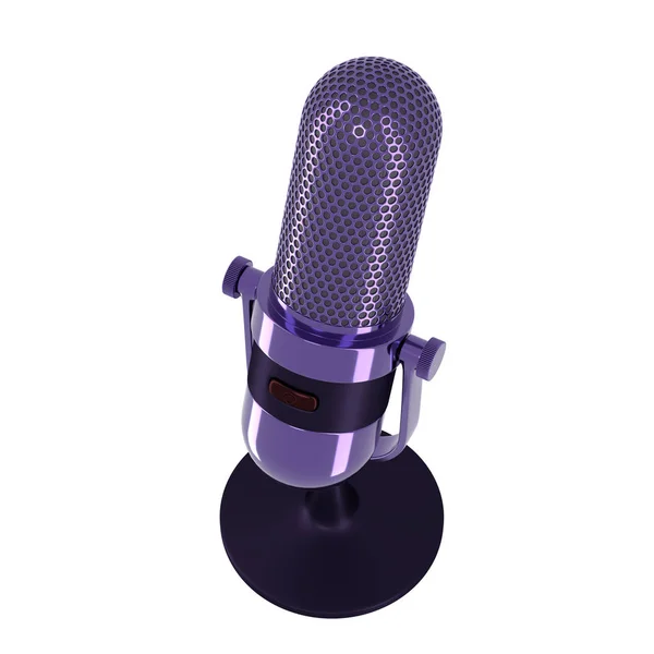 Micrófono vintage de color púrpura aislado sobre fondo blanco. renderizado 3d —  Fotos de Stock